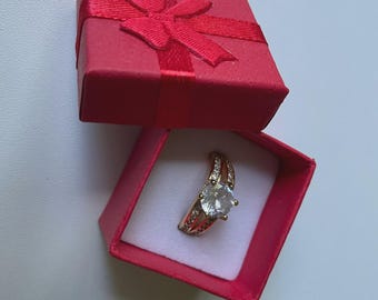 Crystal Ring Gold Tone with Side Stones - Size 7