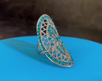 Rare Multi-stones Blue and Vintage Ring Silver Tone