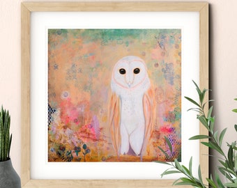 Abstract Owl Print, Symbolic Artwork of Beauty, Wisdom, and Knowledge, Fine Art Print from Original Painting