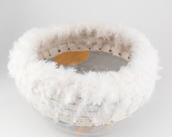 Cloud Bowl, Light Steel Blue with Splashes of Yellow Gold Ceramic Bowl with Fiber Weaving