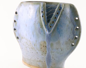 Modern Handcrafted Artisan Ceramic Vase - Variegated Blue Design for Dried or Fresh Flowers