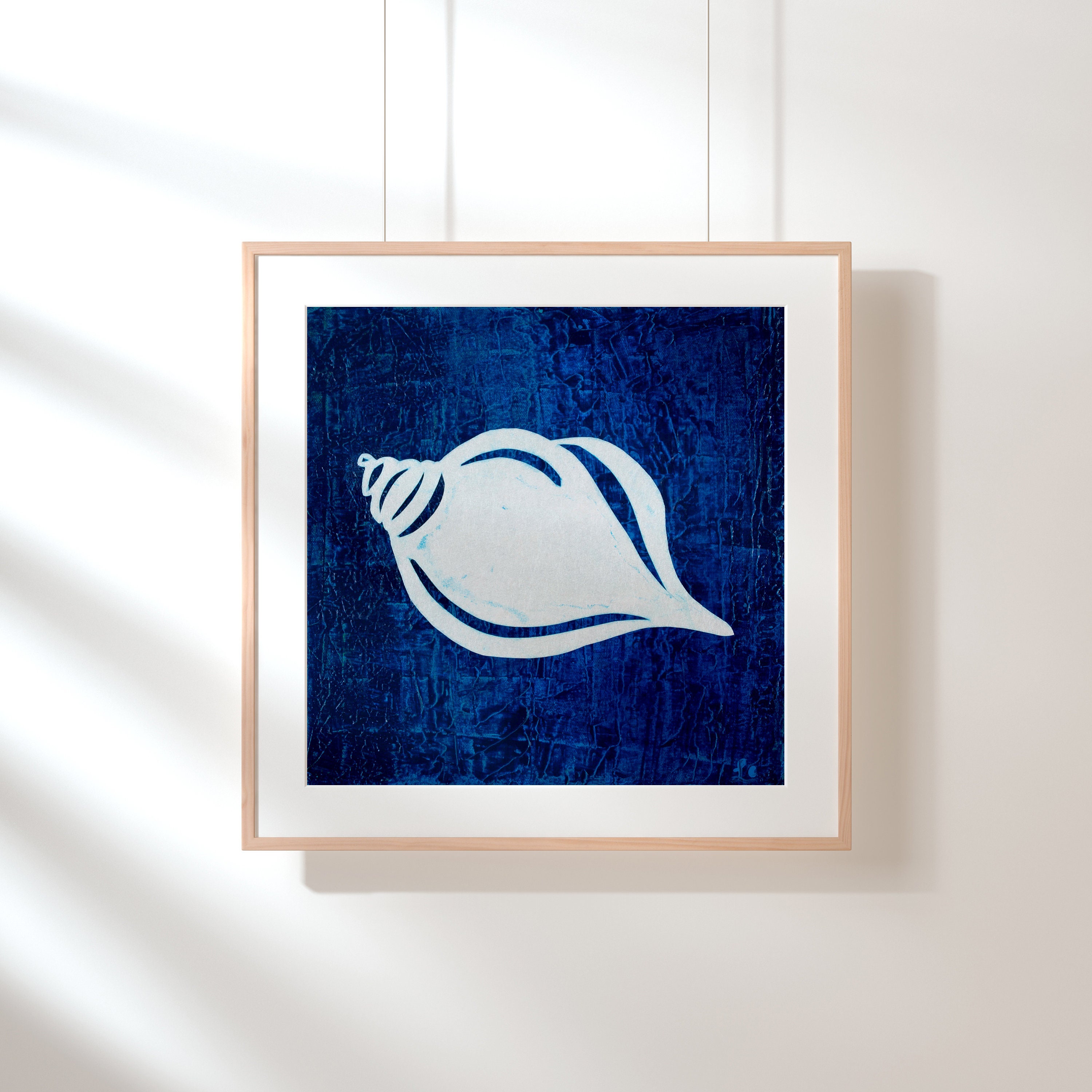 Golden Spiral En Bleu Modern Seashell Art Print Beach House Etsy
