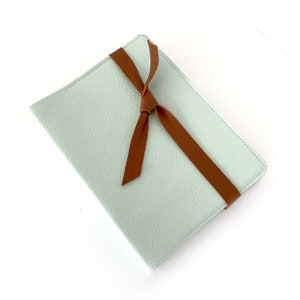 Custom Leather Bible Cover with Tie Accent - Mint Green with Brown - Handmade with genuine leather - Custom sized to fit your Bible