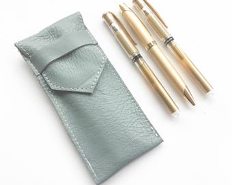 Pen Pouch - Gray- Leather Pen Pouch - Planner Accessories - Handmade Leather Pen Pouch