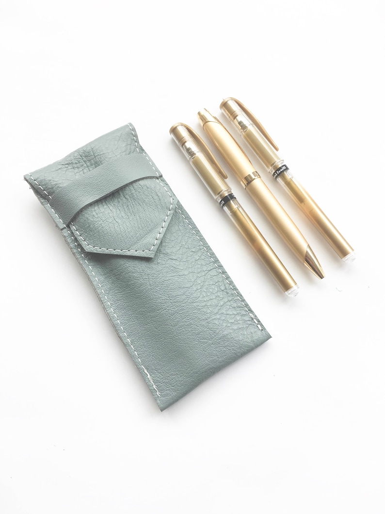 Pen Pouch Gray Leather Pen Pouch Planner Accessories Etsy