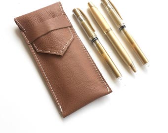 Leather Pen Pouch - Brown - Fountain Pen Case - Leather Pen Holder