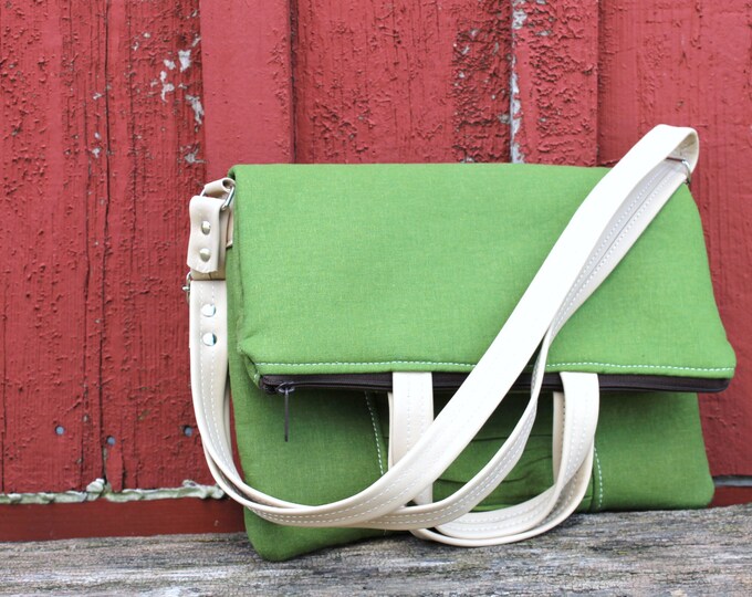 Green Fold Over Tote/purse/crossbody With Rouched Detail and Etsy