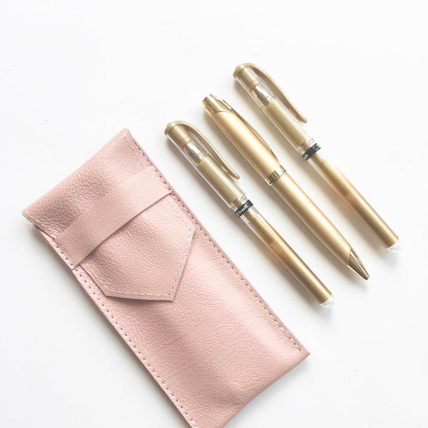 Leather Pen Case - Pink - Fountain Pen Case -