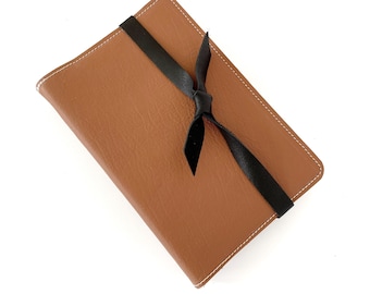 Custom Leather Bible Cover with Tie Accent - Brown with Black - Handmade with genuine leather - Custom sized to fit your Bible