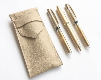 Fountain Pen Case - Beige - Genuine Leather