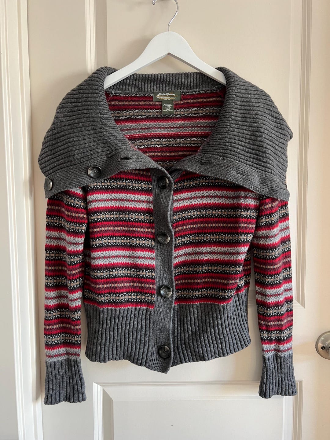 Eddie Bauer Super Soft Nordic / Fair Isle Sweater With Oversized Collar ...