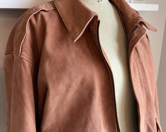 Vtg 50s 60s Excelled Brown Suede Leather Bomber Jacket Coat Esko