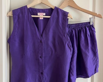 Vintage silk sleep set in purple - size medium-large
