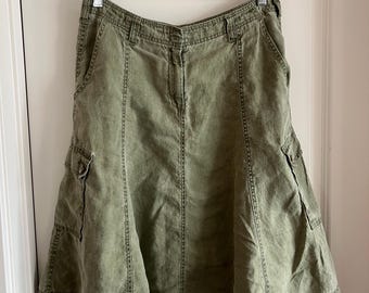 Vintage J.Jill faded army green 100% linen skirt - size medium