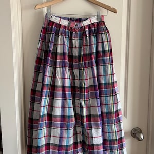 vintage multicolor plaid skirt / plaid midi skirt / vintage plaid skirt