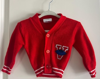 Vintage infants red varsity cardgian - 6-12 months