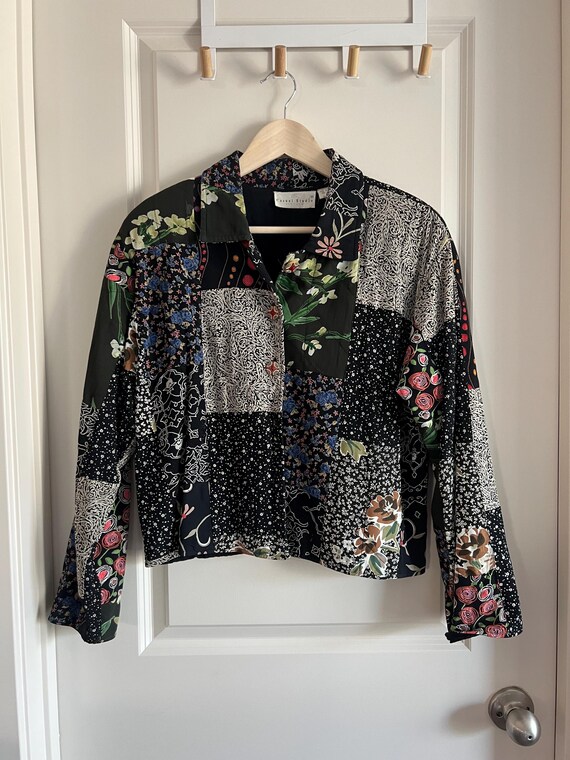 Vintage 100% rayon patchwork statement jacket - s… - image 1