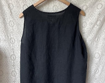 Vintage flax linen tank top in black - medium