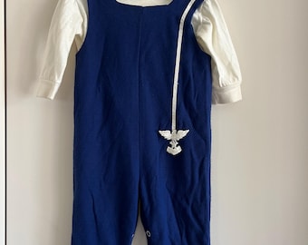 vintage blue baby overalls with white undershirt - 12 months