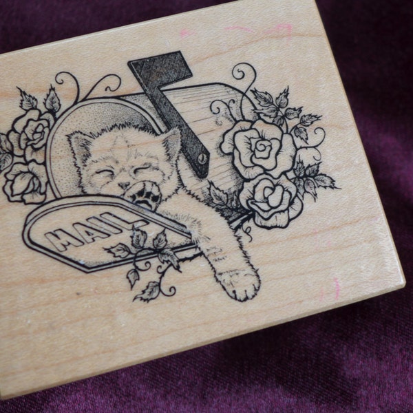 PSX Kitty Cat Sleeping in Mailbox Rubber Stamp