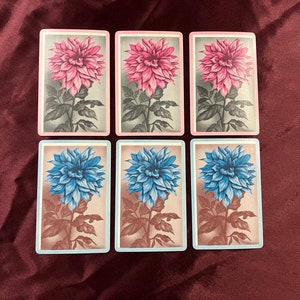 Pink and Blue Flowers Vintage Playing Cards / Set of 6 Individual Cards