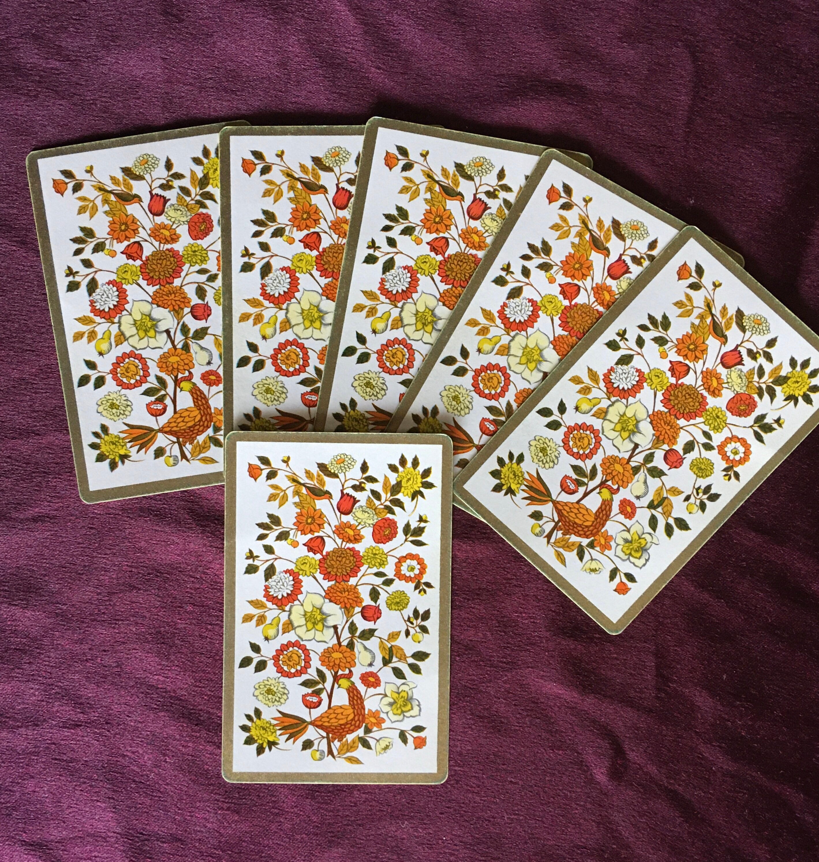 Orange Fancy Bird Vintage Playing Cards Set Of 6 Individual Etsy