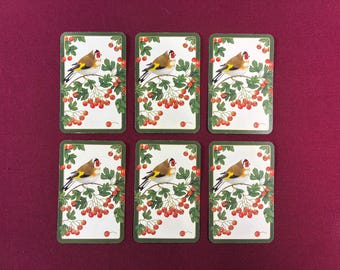 Birds and Berries Vintage Playing Cards / Set of 6 Individual Cards
