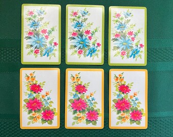 Vintage Pretty Flowers Playing Cards / Set of 6 Individual Single Cards