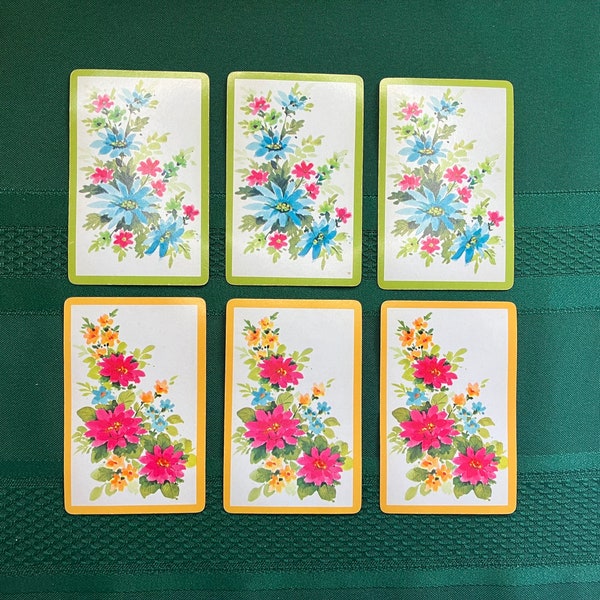 Vintage Pretty Flowers Playing Cards / Set of 6 Individual Single Cards