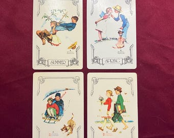 Vintage Playing Cards / Norman Rockwell Seasons / Set of 4 Individual Cards