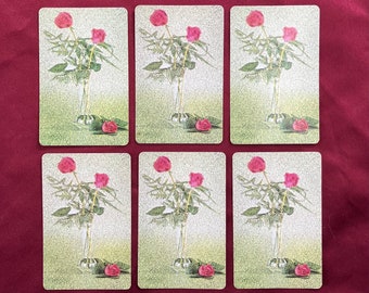 Roses In Vase  /  Set of 6 Individual Vintage Playing Cards