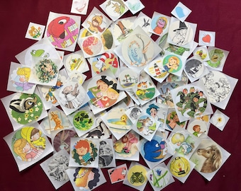 Vintage and Newer Children’s Book Illustration Stickers / Set of 20 Mixed Lot