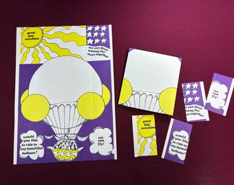 Vintage Large Stationery Sheet / 60s / Psychedelic / Hot Air Balloon