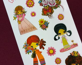 RecyLoves Sticker Sheet / Big Eye Girls / Groovy