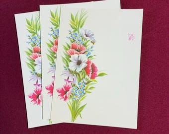 Floral Folding Note Set / Flowers and Bee / 1960s