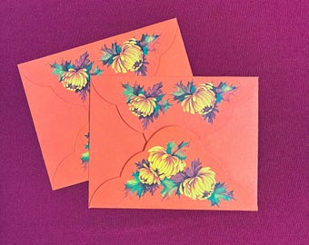 Gorgeous Chrysanthemum Flower Folding Notes / Vintage Stationery / Four-Fold / Autumn Orange