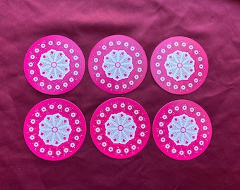 Vintage Pink Round Playing Cards / Set of 6 Individual Cards