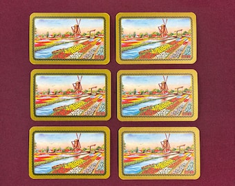 Windmill Tulips Netherlands Vintage Playing Cards / Set of 6 Individual Cards