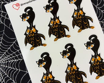 RecycLoves Sticker Sheet / Vintage Owl and Pussycat Halloween Stickers