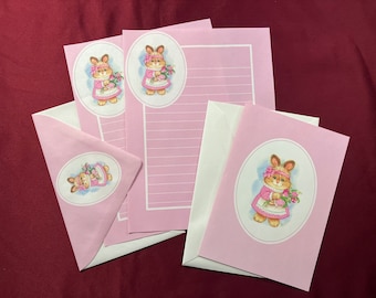 Vintage Pink Baby Bunny Stationery Set