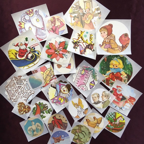 Vintage Children’s CHRISTMAS Book Illustration Stickers / Set of 25 Mixed Lot