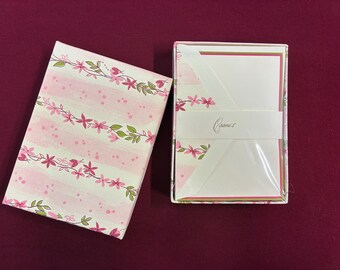 Hand Bordered Pink Flowers Crane's Notecards and Envelopes Set