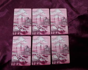 Vintage Seaport / Boat / Sunset / Set of 6 Individual Playing Cards