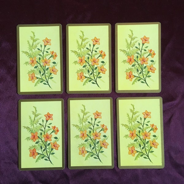 Orange Flowers/ Gold Border / Vintage Playing Cards / Set of 6 Individual Cards