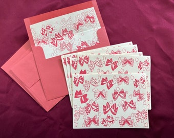 Red Bows Vintage Card Set with Matching Envelopes