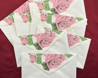 Vintage Pink Rose Envelopes / Set of 7