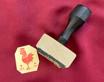 Vintage Wood Handle Chicken Hen Rooster Rubber Stamp