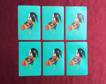 Turquoise Rooster / Playing Cards / Set of 6 Individual Cards