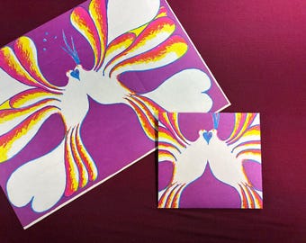 Vintage Large Stationery Sheet / 60s / Psychedelic /Love Birds