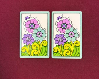 Vintage Blue Flower Playing Cards / Set of 2 Individual Cards